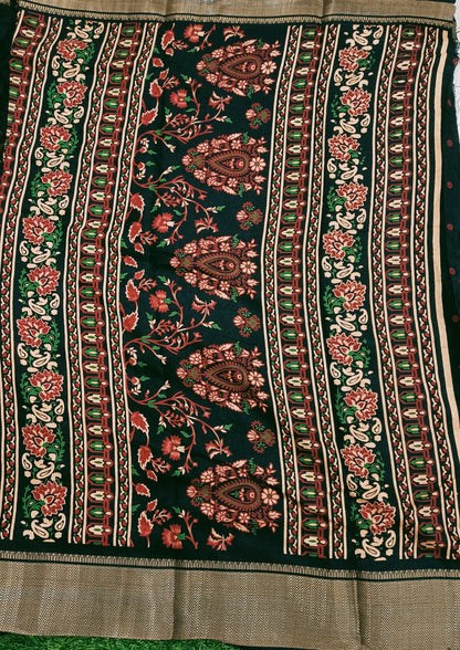 Black Floral Cotton Silk Saree