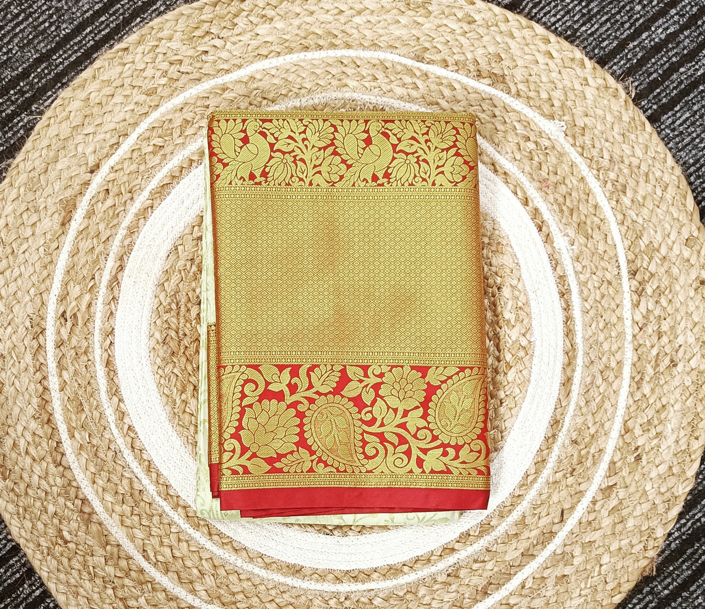 Off white  and Red Semi Kanchi Silk Saree