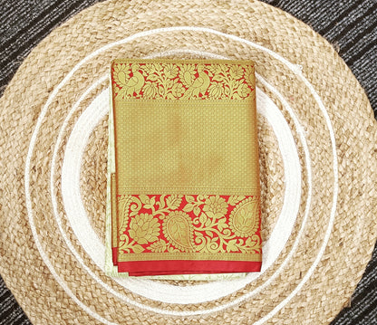 Off white  and Red Semi Kanchi Silk Saree