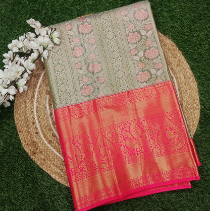 Green & Pink Semi Kanchi Silk Saree
