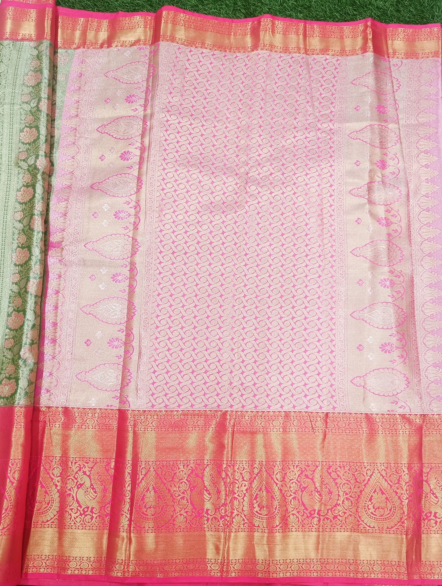 Green & Pink Semi Kanchi Silk Saree