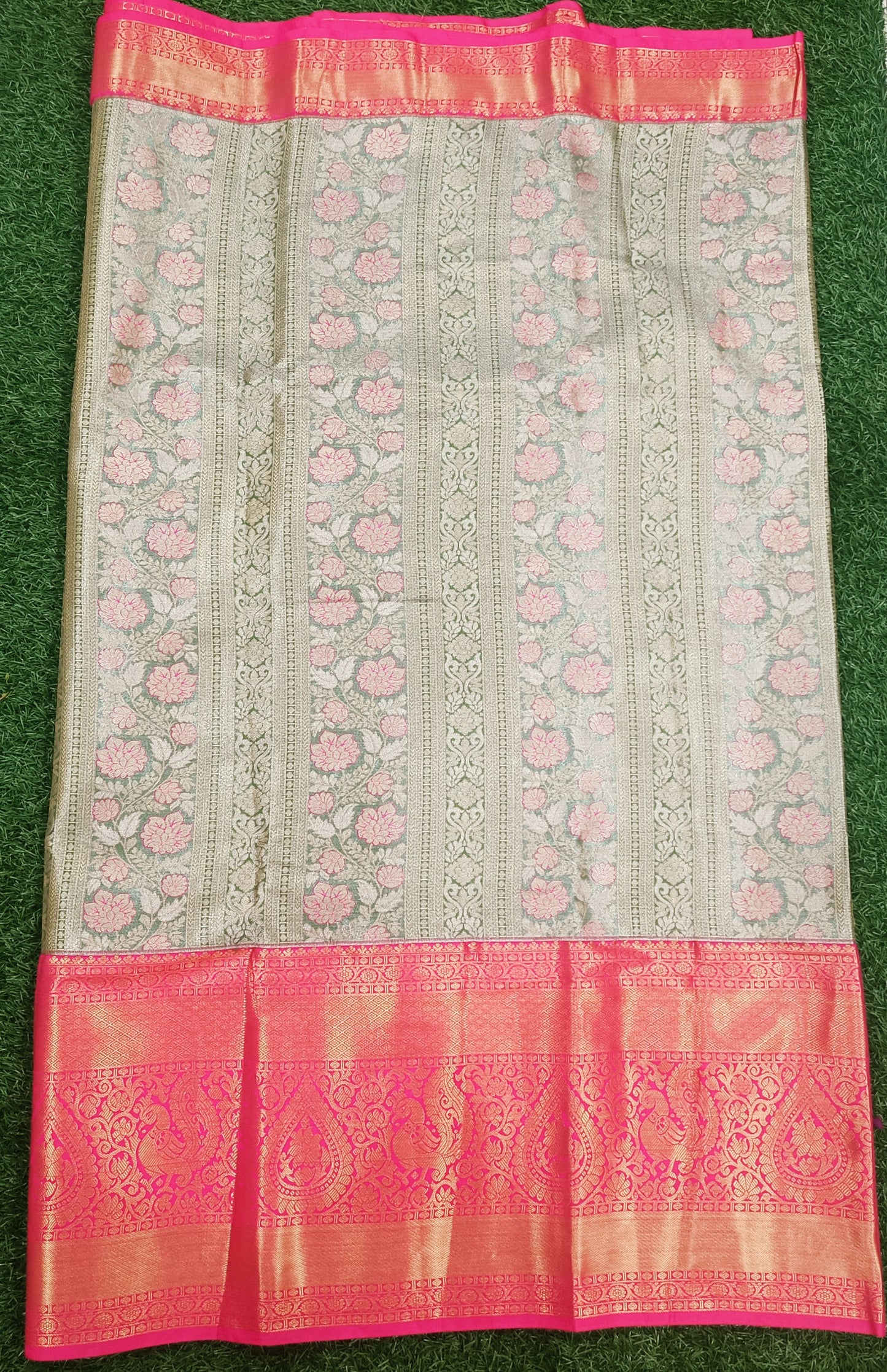 Green & Pink Semi Kanchi Silk Saree
