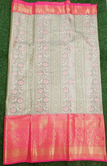 Green & Pink Semi Kanchi Silk Saree
