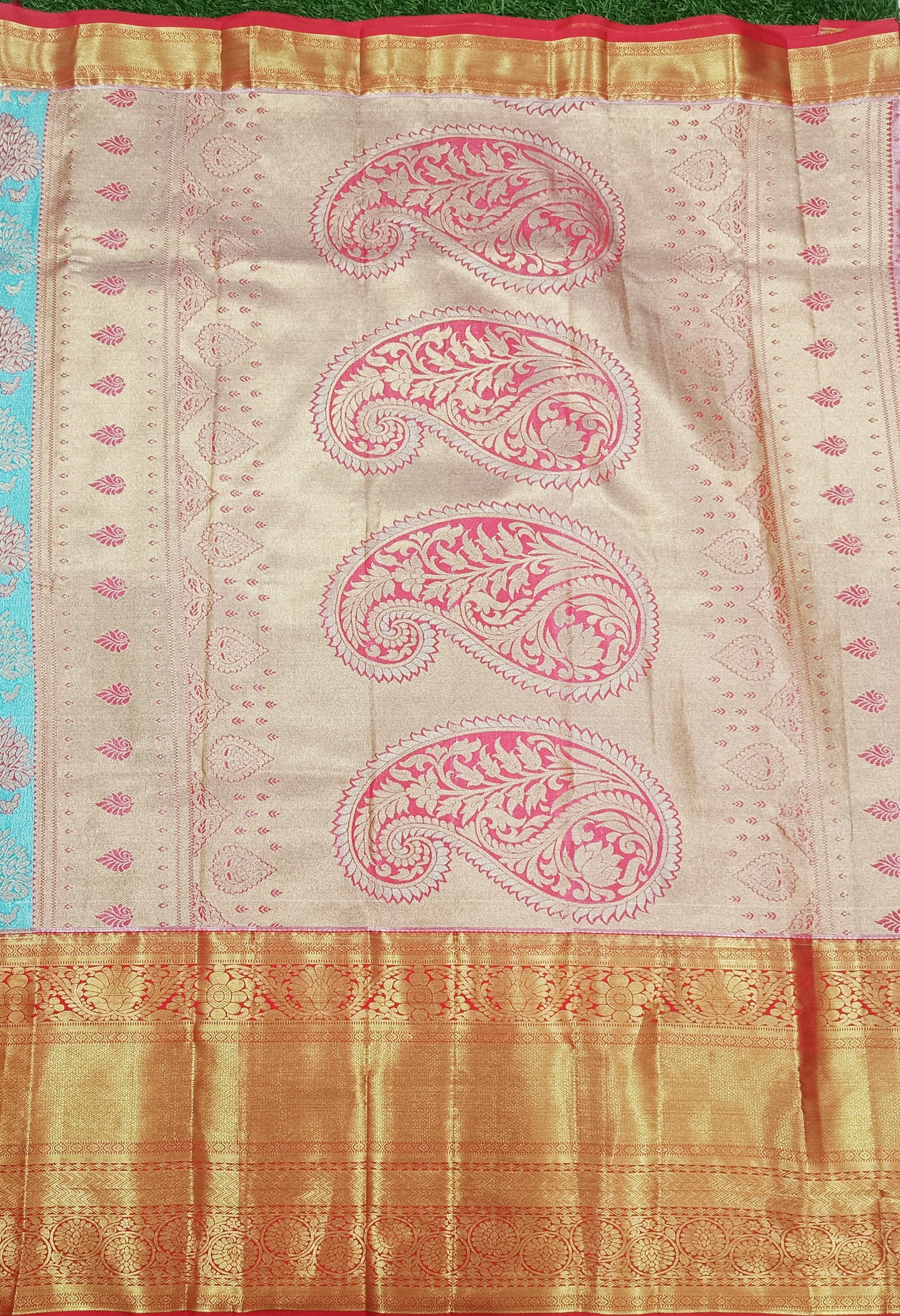 Blue and Red Semi Kanchi Silk Saree