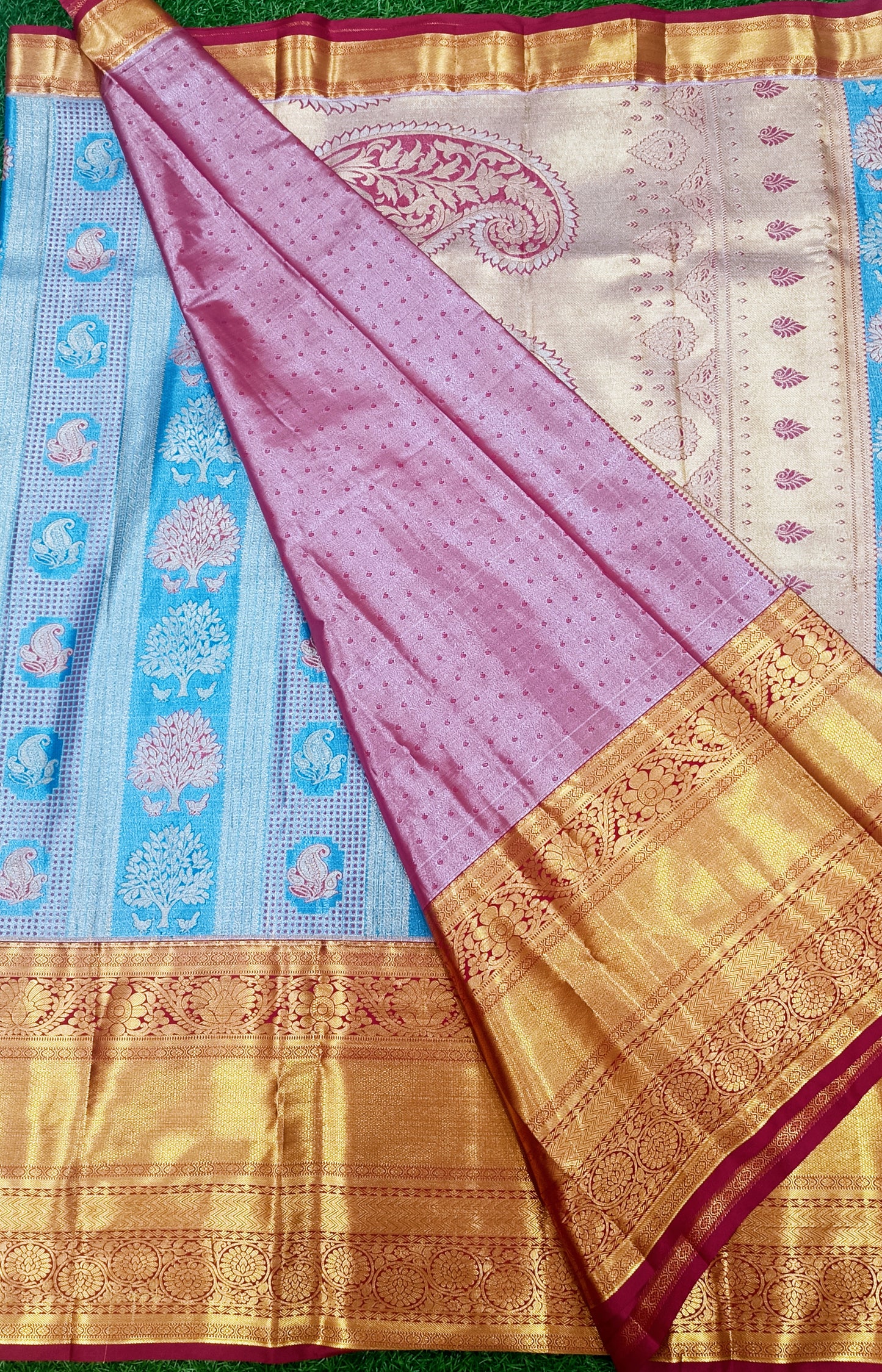 Blue and Red Semi Kanchi Silk Saree