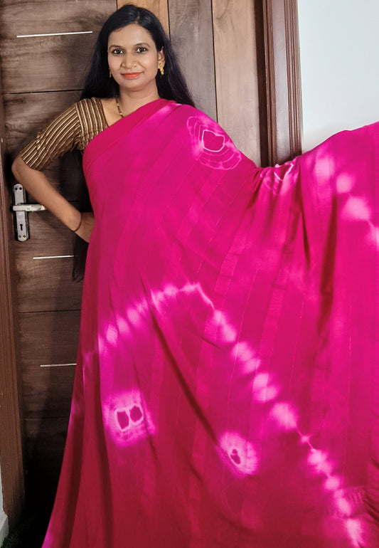 Pink Shibori Georgette Saree