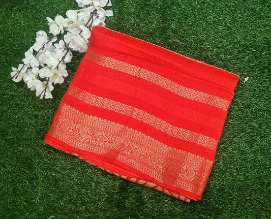 Red Floral Cotton Silk Saree
