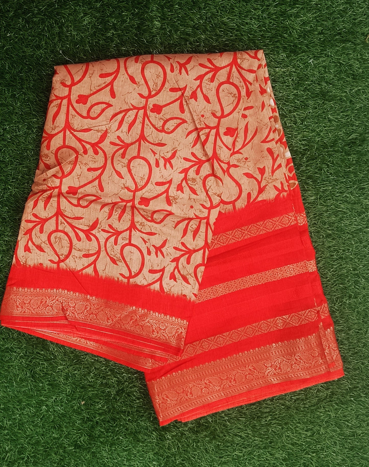Red Floral Cotton Silk Saree