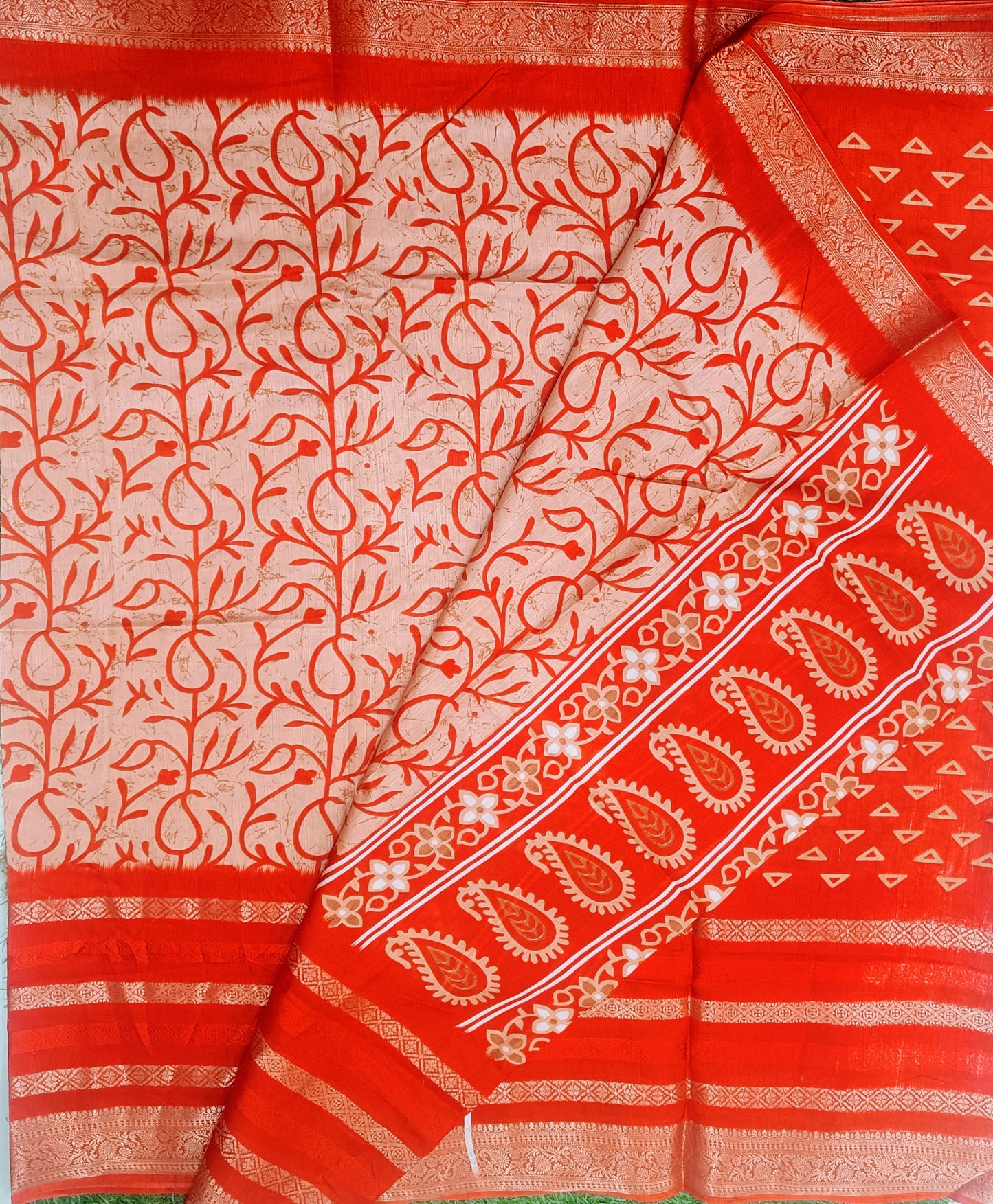 Red Floral Cotton Silk Saree