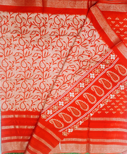 Red Floral Cotton Silk Saree