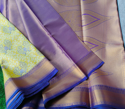 Yellow and Blue Semi Kanchi Silk Saree