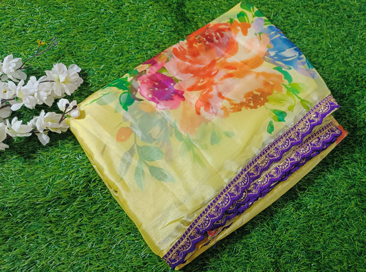 Yellow Floral space Silk Saree