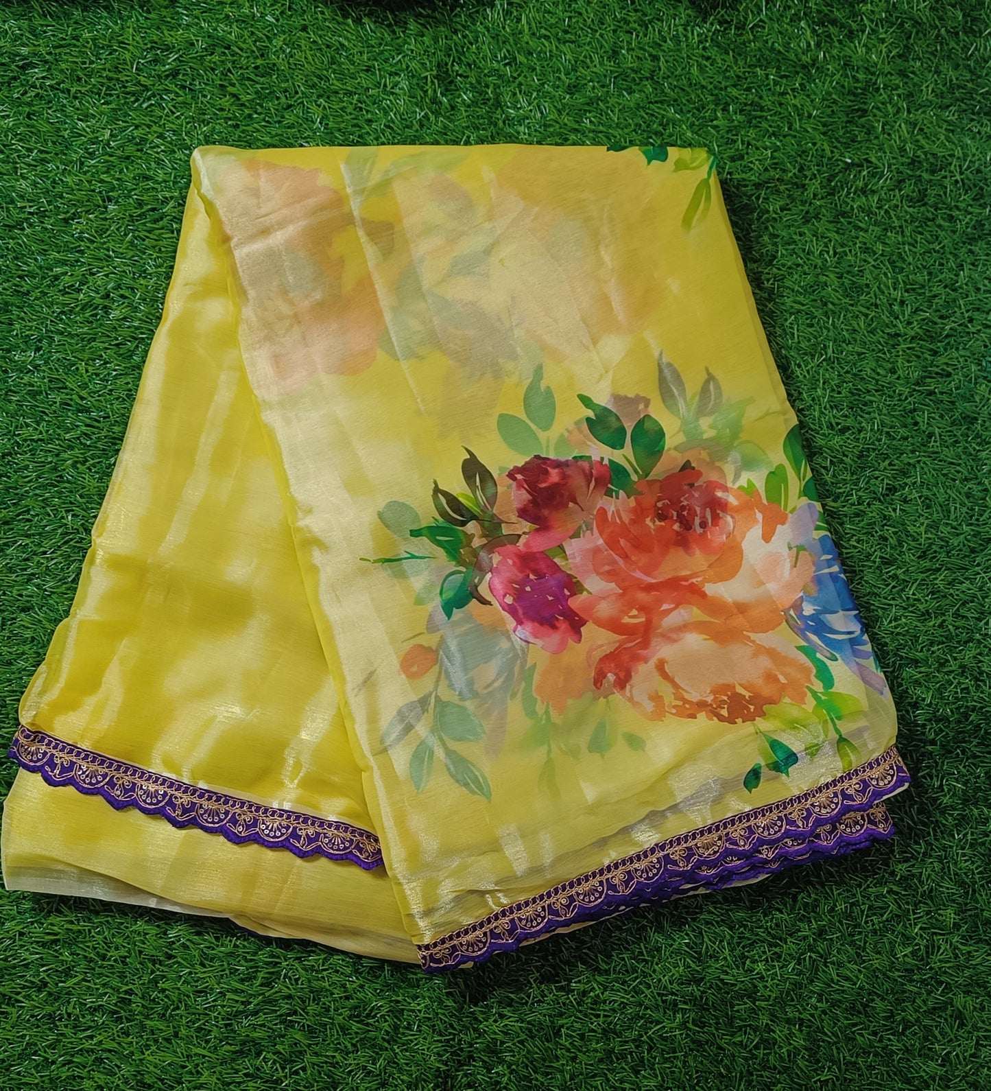 Yellow Floral space Silk Saree