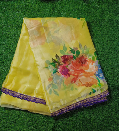 Yellow Floral space Silk Saree
