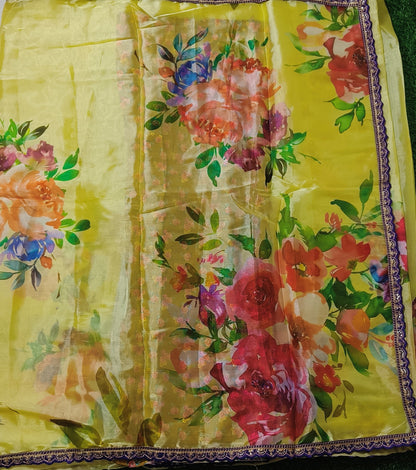 Yellow Floral space Silk Saree