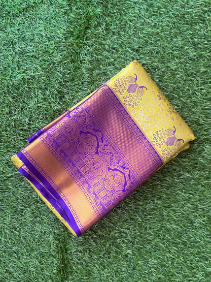 Yellow and Blue Semi Kanchi Silk Saree