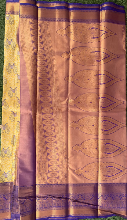 Yellow and Blue Semi Kanchi Silk Saree