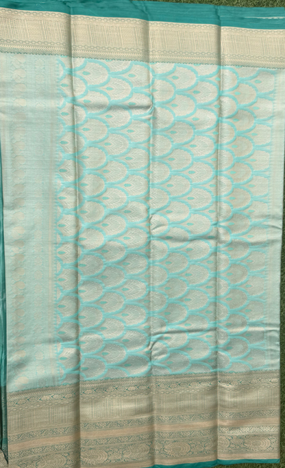 Lavender and Green Semi Kanchi Silk Saree