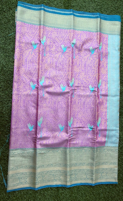 Lavender and Green Semi Kanchi Silk Saree