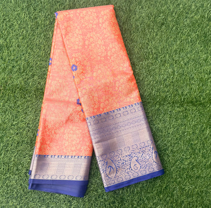 Orange and Blue Semi Kanchi Silk Saree