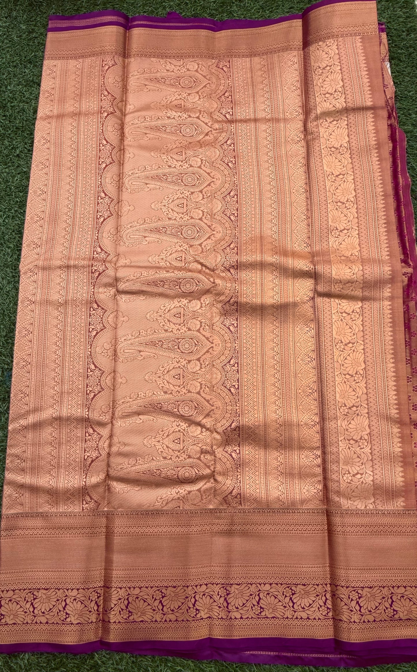 Off white and Purple Semi Kanchi Silk Saree