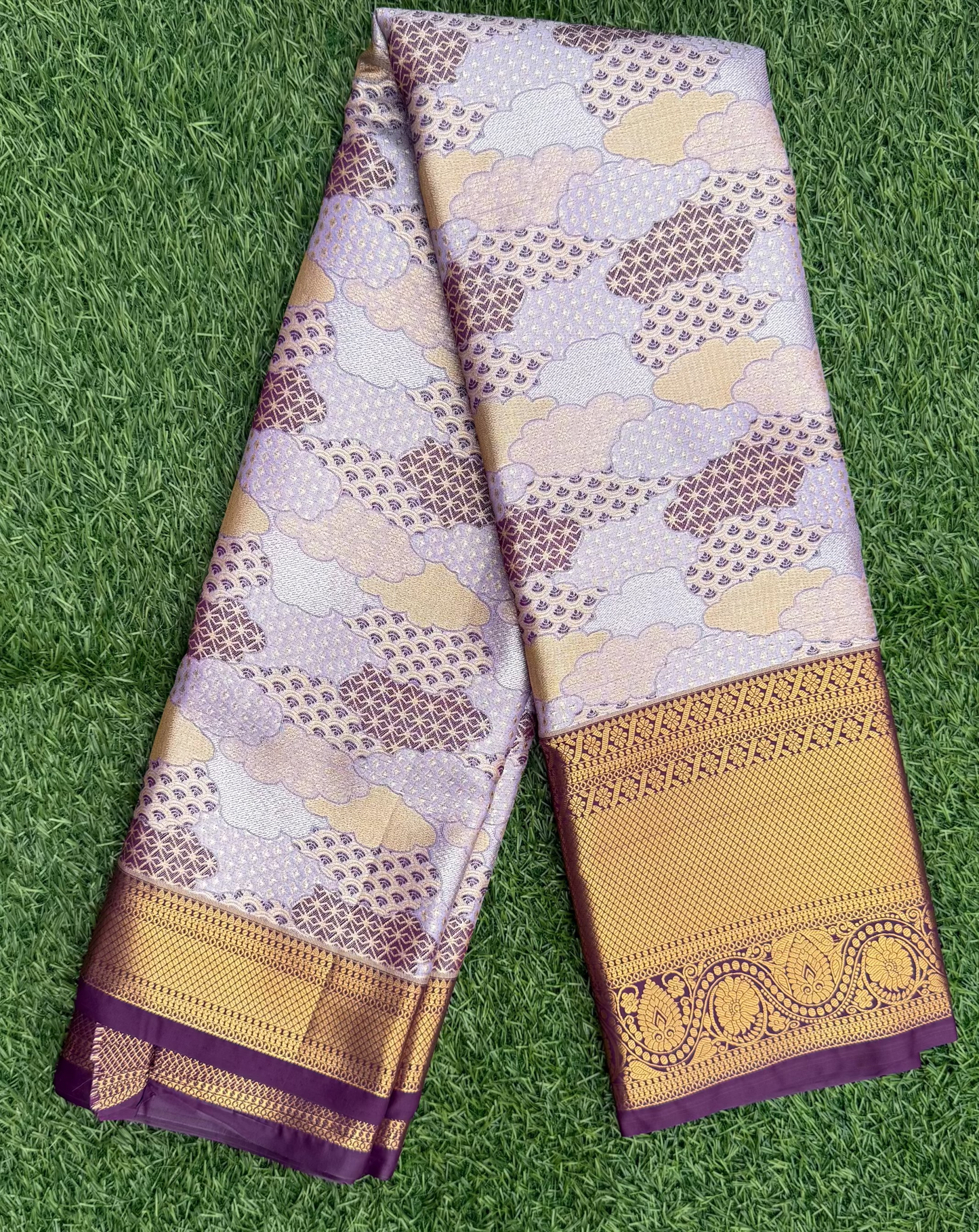 Lavender and Blue Semi Kanchi Silk Saree