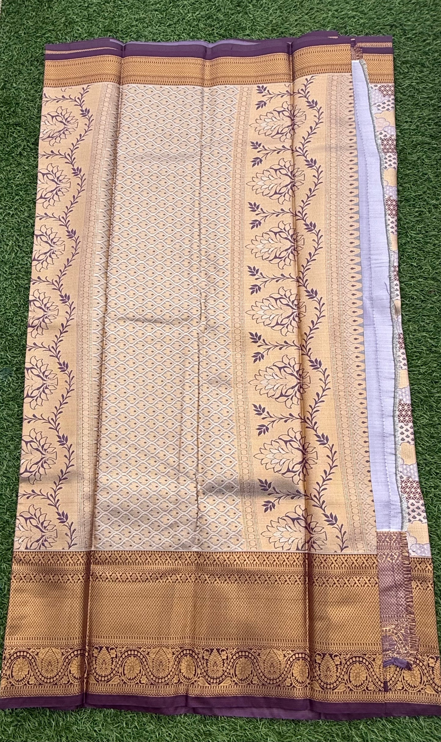 Lavender and Blue Semi Kanchi Silk Saree