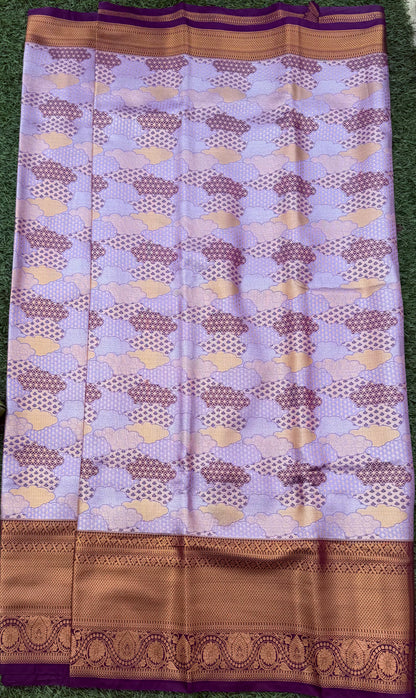 Lavender and Blue Semi Kanchi Silk Saree