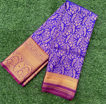 Blue and Purple Semi Kanchi Silk Saree