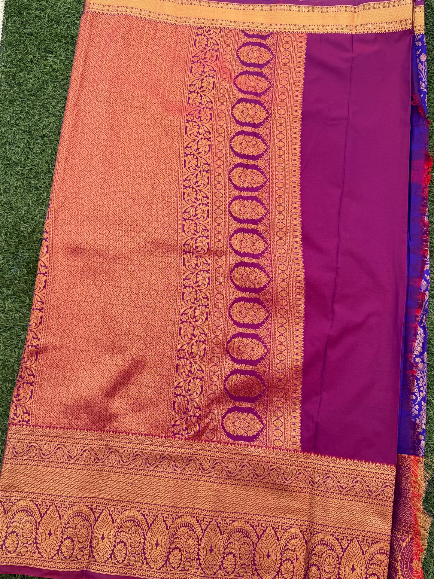 Blue and Purple Semi Kanchi Silk Saree