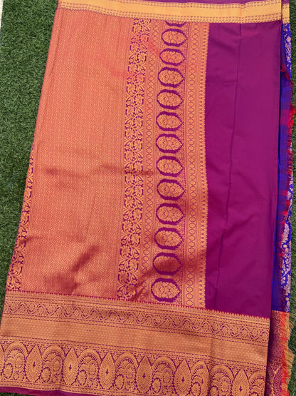 Blue and Purple Semi Kanchi Silk Saree