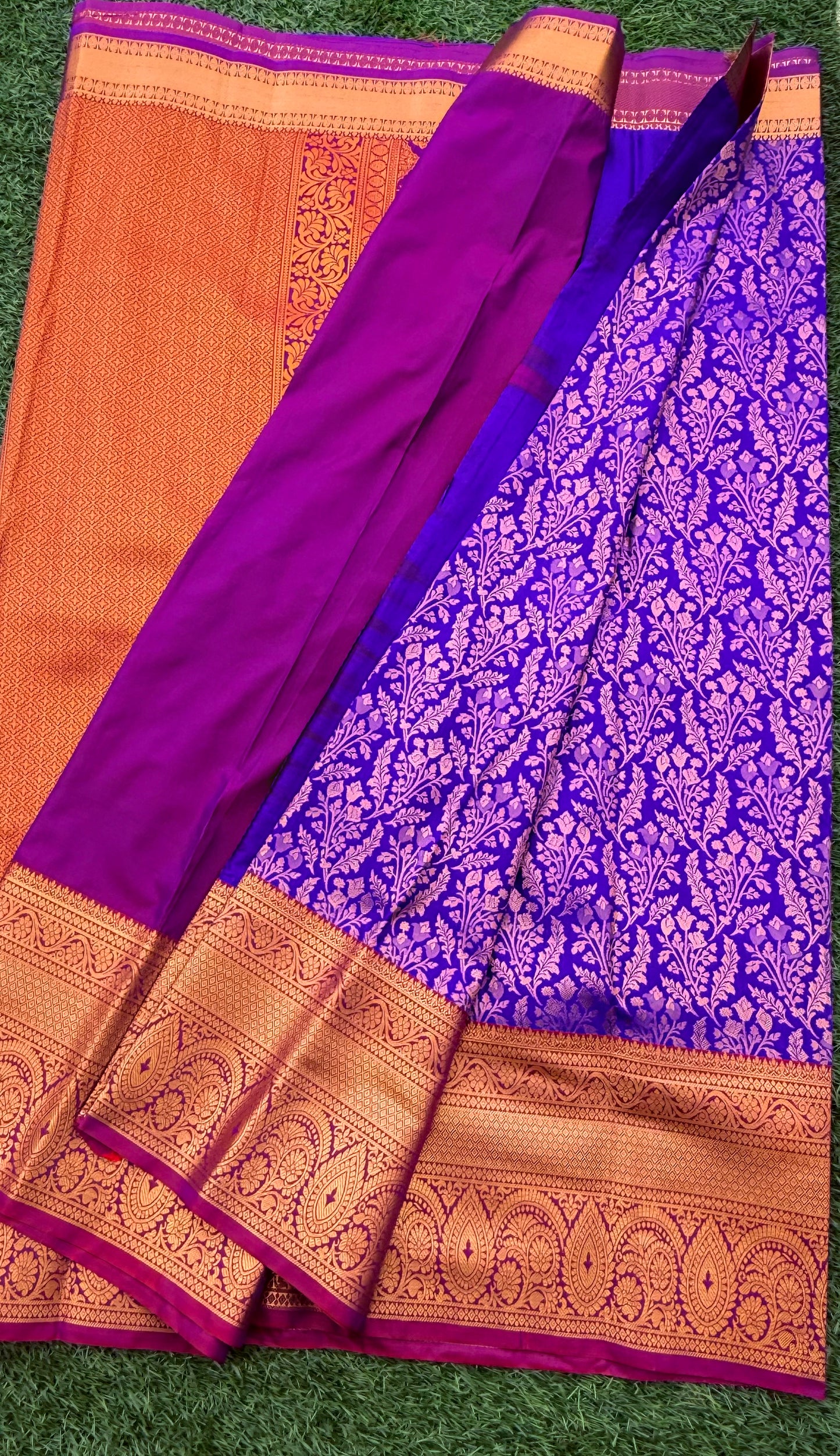 Blue and Purple Semi Kanchi Silk Saree