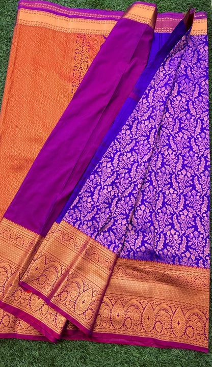 Blue and Purple Semi Kanchi Silk Saree