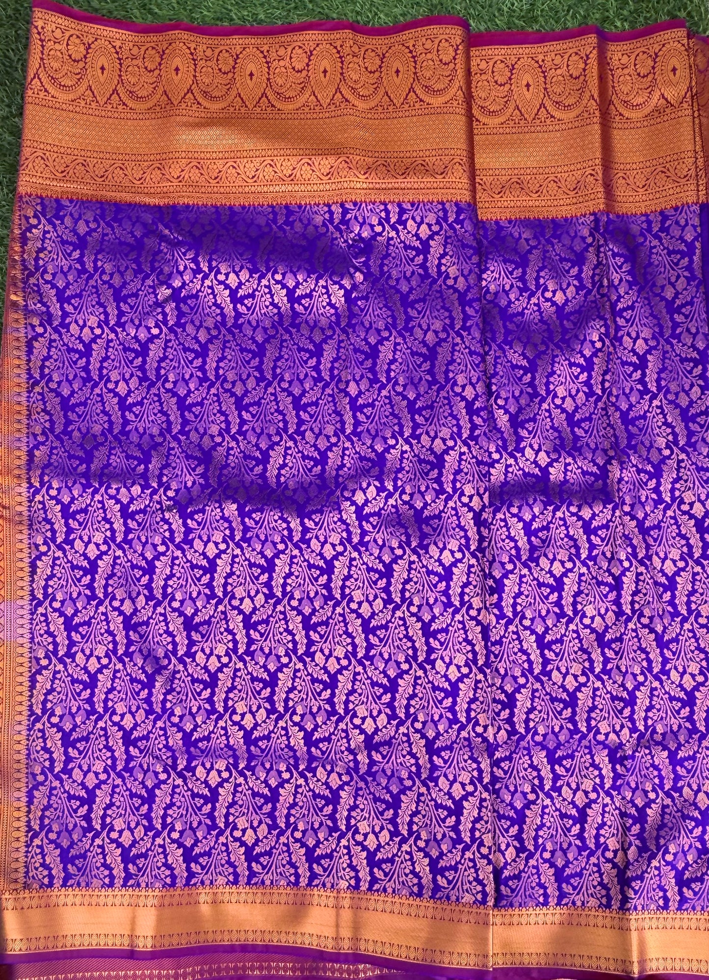 Blue and Purple Semi Kanchi Silk Saree