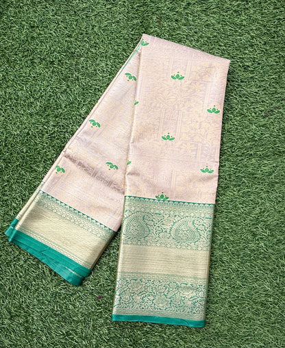 Off white  and Green Semi Kanchi Silk Saree