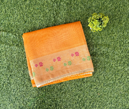 Orange Tissue Meenakari Kanchi Silk Saree