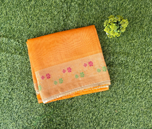 Orange Tissue Meenakari Kanchi Silk Saree