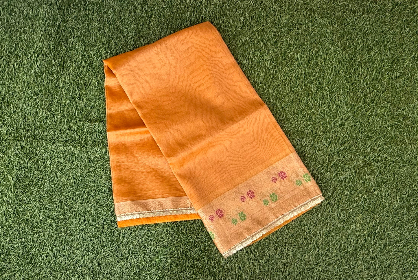 Orange Tissue Meenakari Kanchi Silk Saree