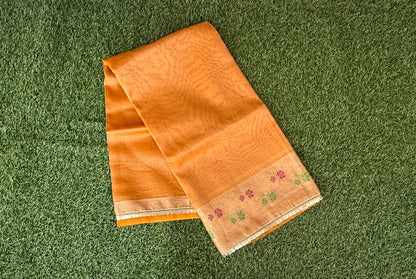 Orange Tissue Meenakari Kanchi Silk Saree