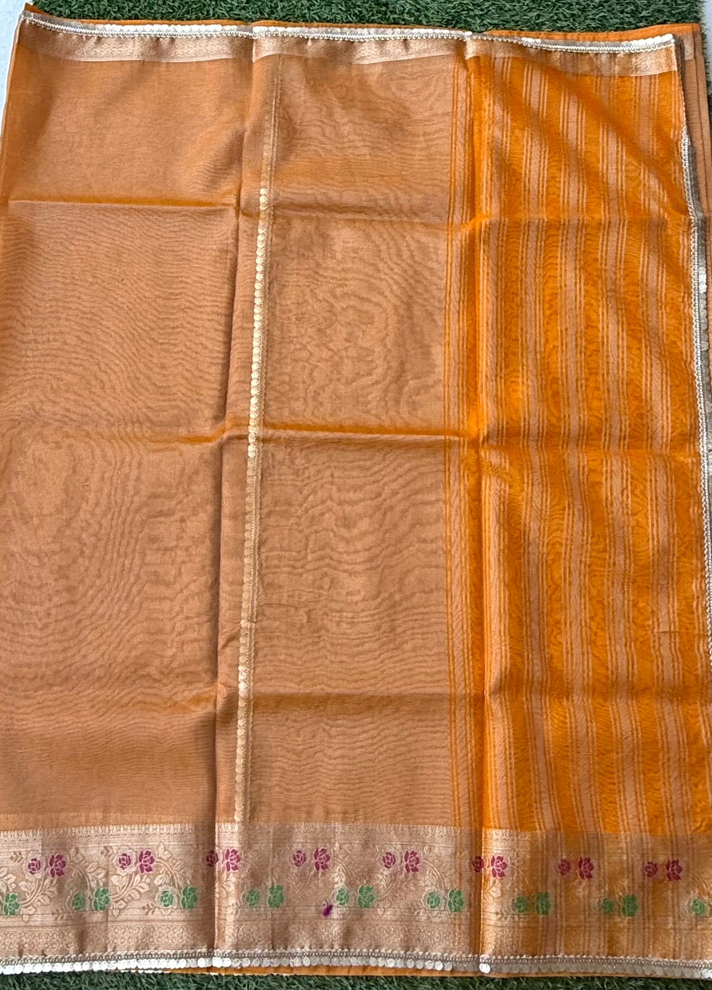Orange Tissue Meenakari Kanchi Silk Saree