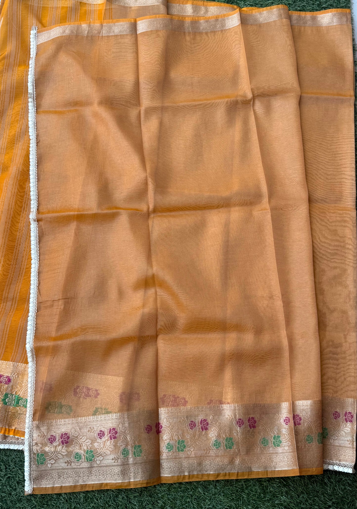 Orange Tissue Meenakari Kanchi Silk Saree