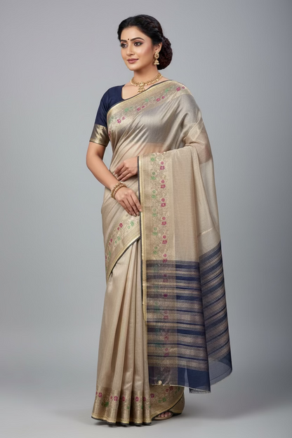 Livid Tissue Meenakari Kanchi Silk Saree