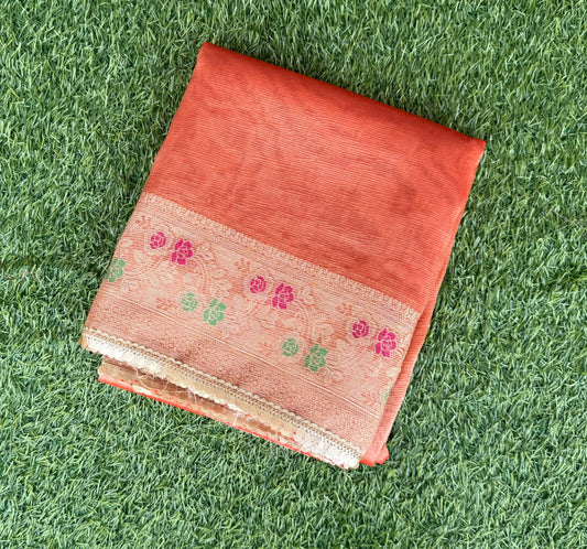 Red Tissue Meenakari Kanchi Silk Saree