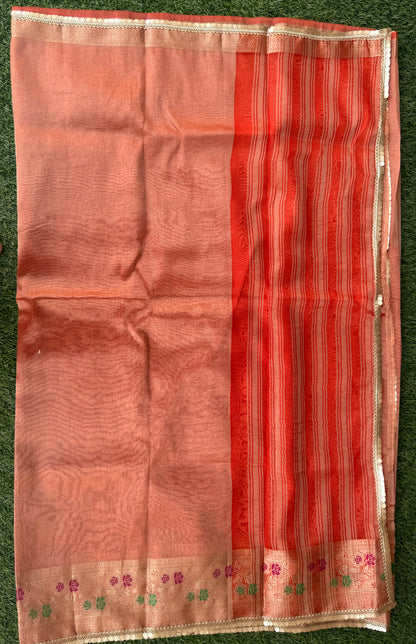 Red Tissue Meenakari Kanchi Silk Saree