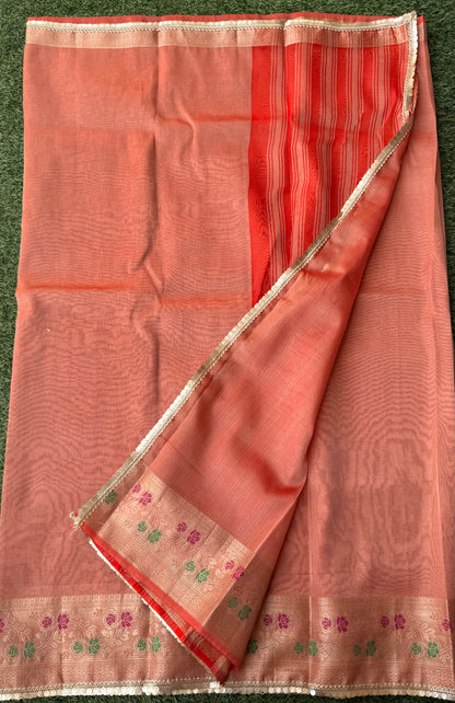 Red Tissue Meenakari Kanchi Silk Saree