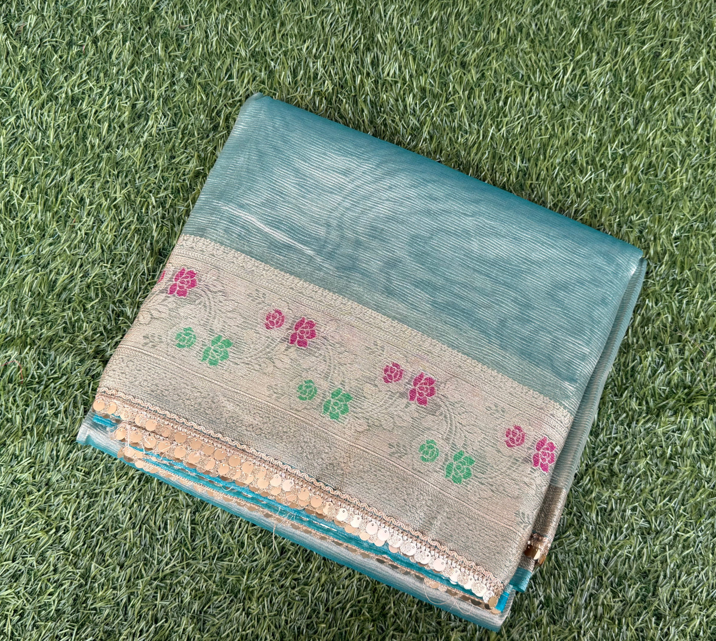 Gistachio Green Tissue Meenakari Kanchi Silk Saree