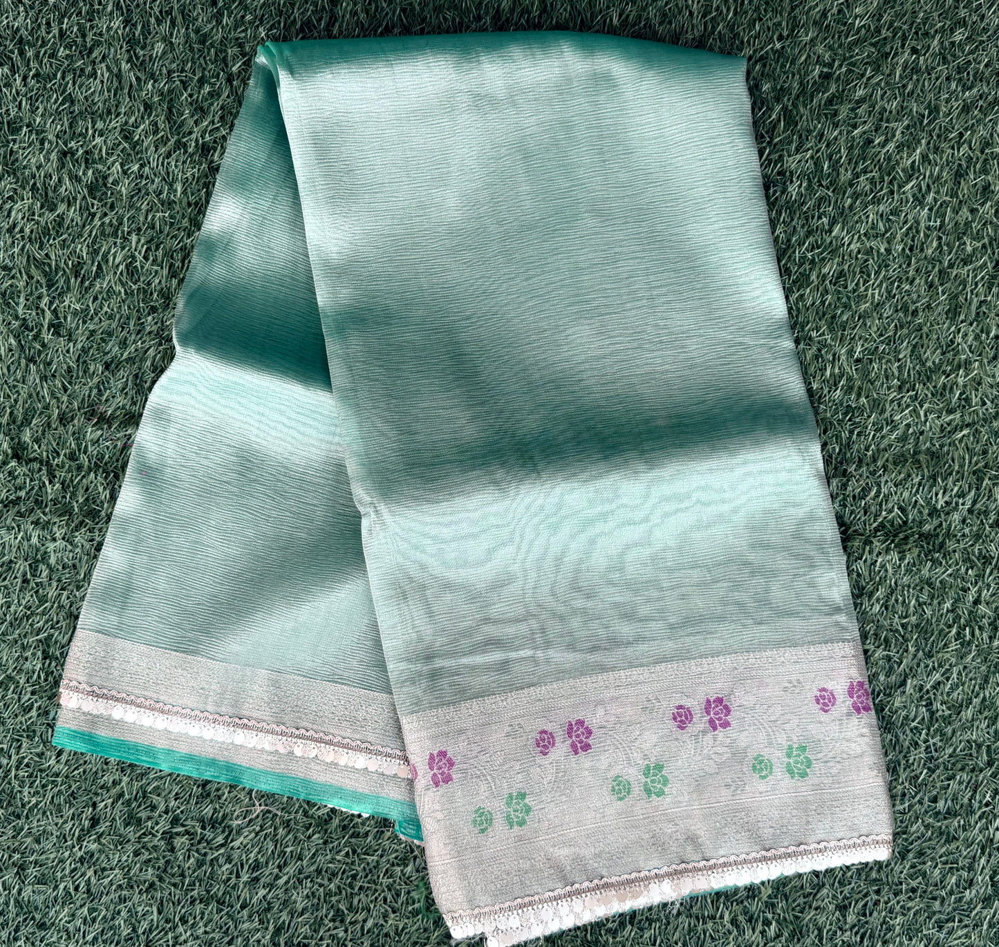 Gistachio Green Tissue Meenakari Kanchi Silk Saree